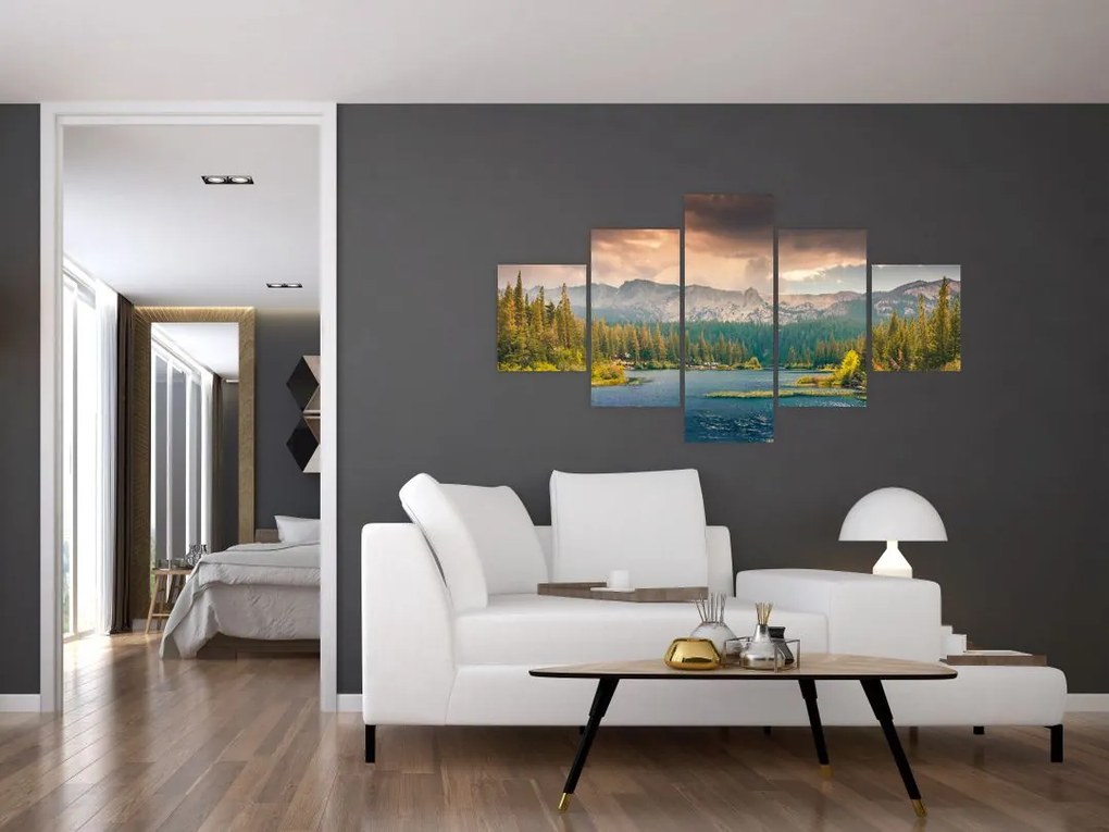 Obraz górskiej rzeki i gór (125x70 cm)
