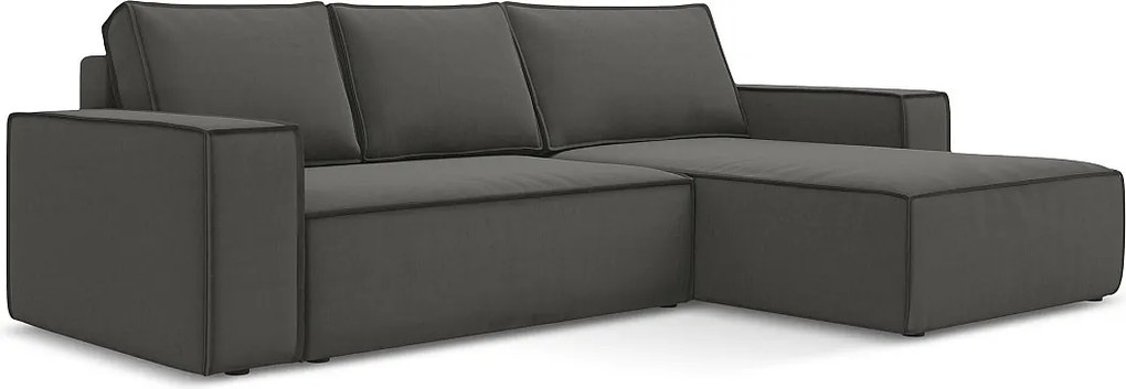 Narożnik prawostronny z funkcją spania - z tkaniny welwetowej - stalowy - KIMO