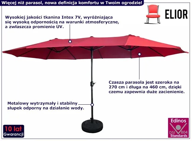 Czerwony potrójny parasol ogrodowy - Berlog