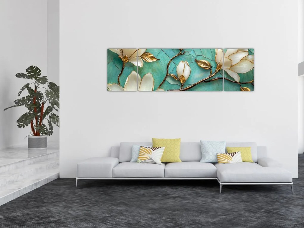 Obraz - 3D magnolie (170x50 cm)