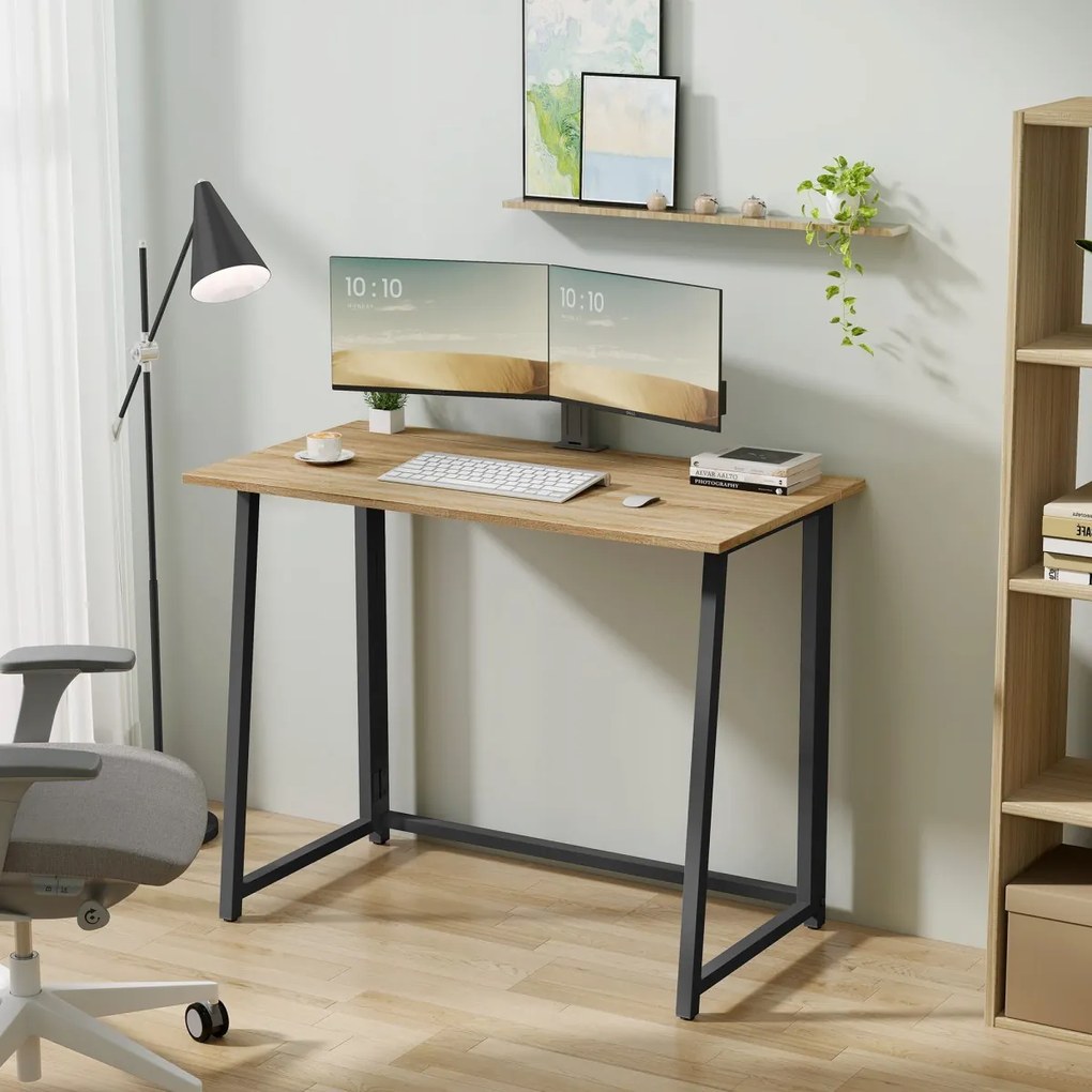 Zestaw do biura – składany stół ZARIMO 80×40 cm dąb sonoma + krzesło biurowe AVOLA VELVET różowe