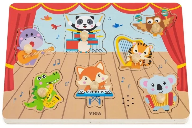 Viga puzzle dźwiękowe dopasuj muzykujące zwierzęta