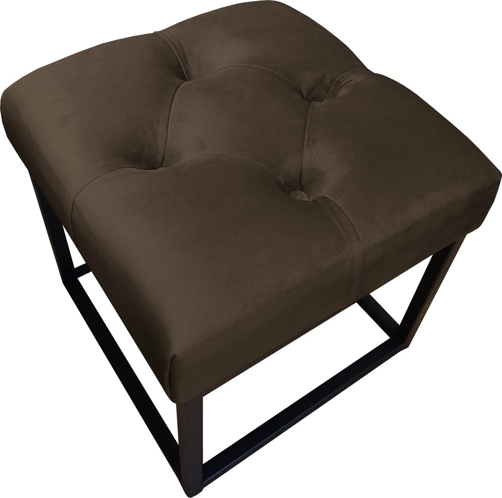 Pufa CHESTERFIELD tkanina Welur loft ławka podnóżek metal : Kolor Stelaża - Czarny , Kolor tkaniny - VELVET - MG05, Typ tkaniny - Velvet