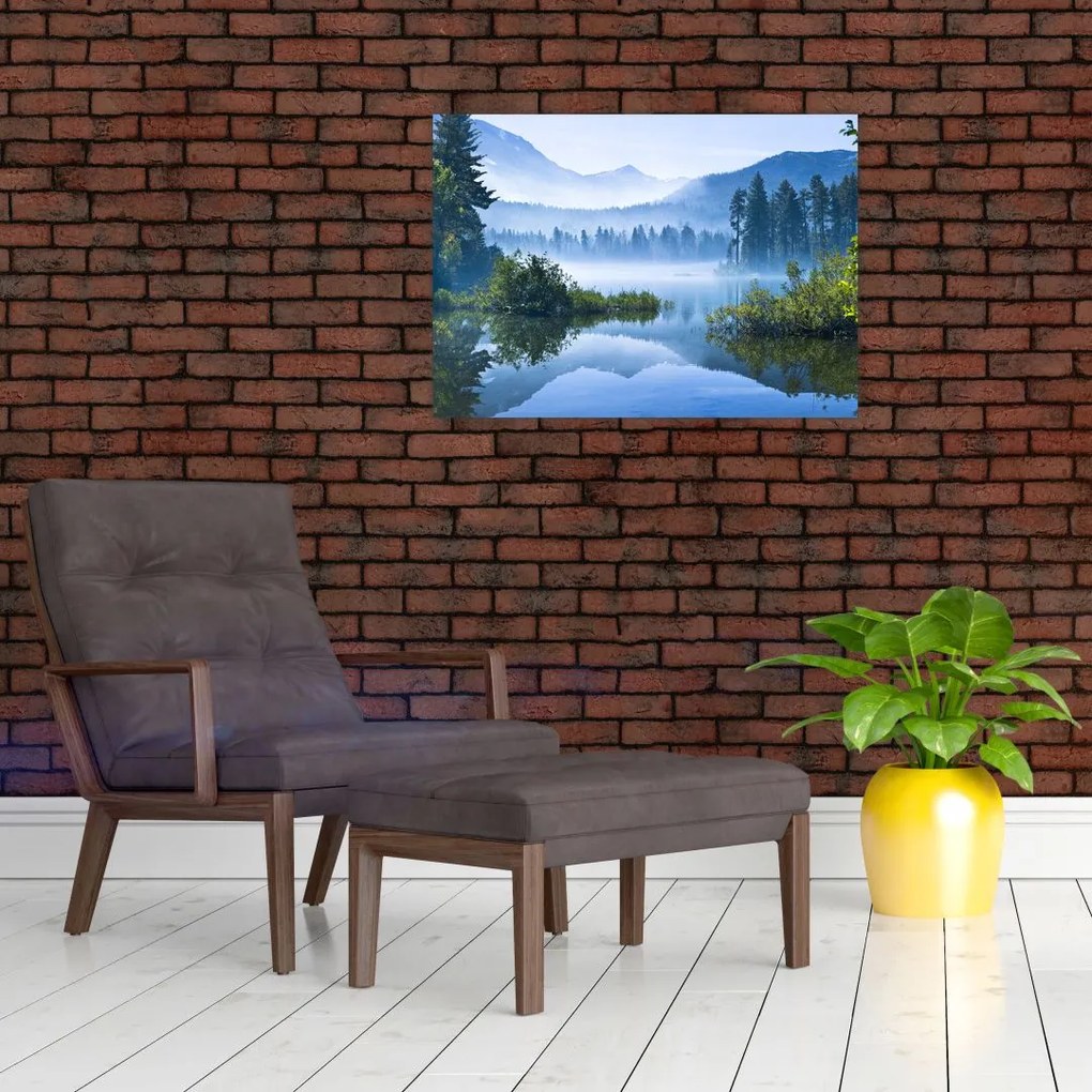 Obraz na szkle górskiego jeziora (70x50 cm)