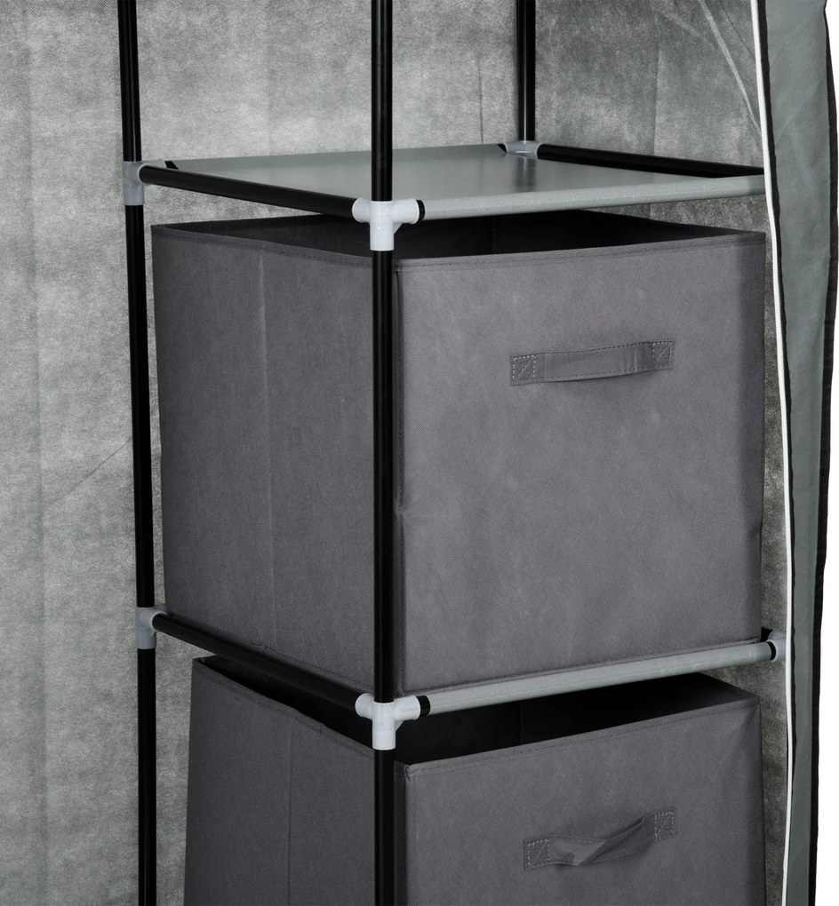 HOMCOM Szafa z tkaniny Szafa do przechowywania ubrań składana, 1 drążek na ubrania, 6 półek, 102 x 42,5 x 162,5 cm, Szary