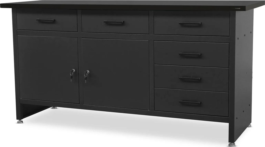 Duży stół garażowy z szafkami i szufladami Henry All Black czarny