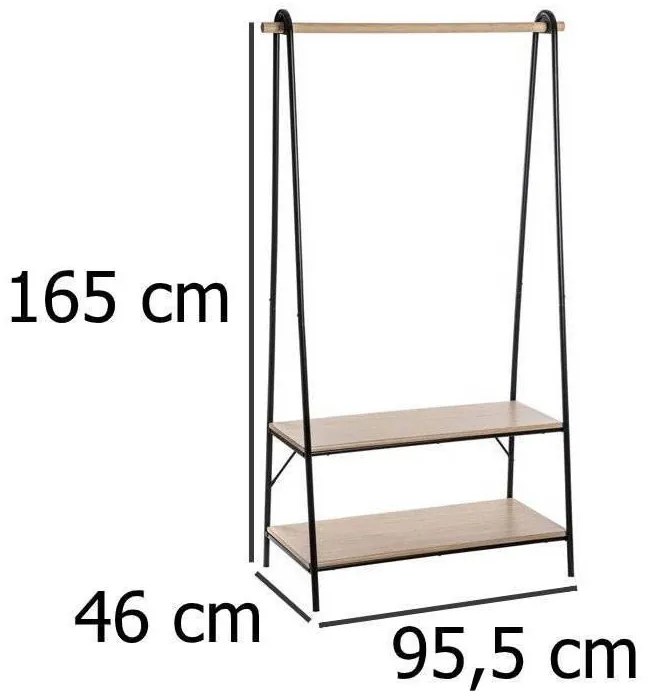 Stojak na wieszaki z ubraniami, 2 półki, 165 cm, wolnostojący