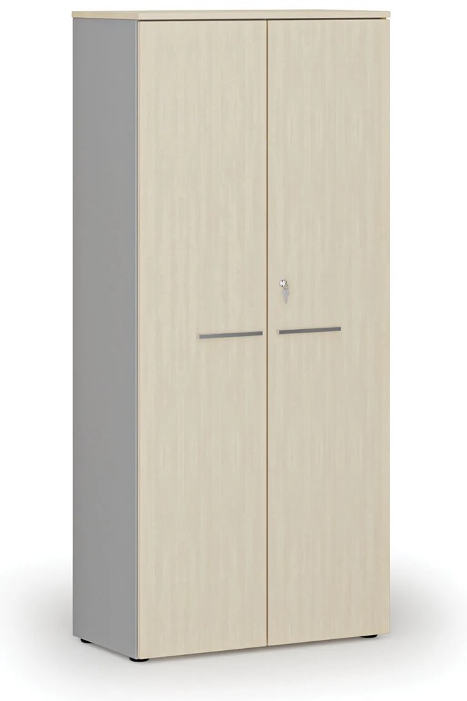 Szafa biurowa z drzwiami PRIMO GRAY, 800 x 420 x 1781 mm, szary/brzoza