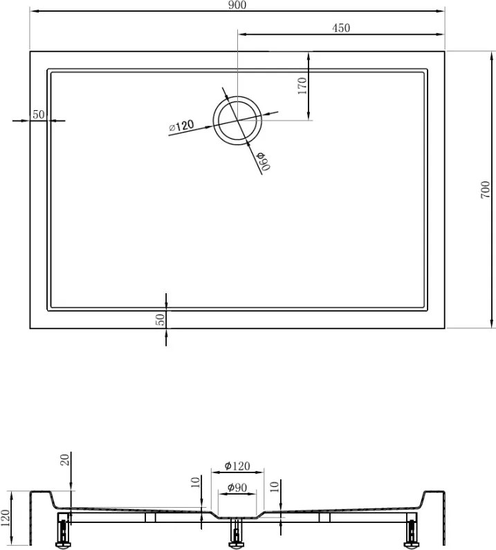 Mexen Flow+ brodzik prostokątny 90 x 70 cm, czarny mat - 46R707090H