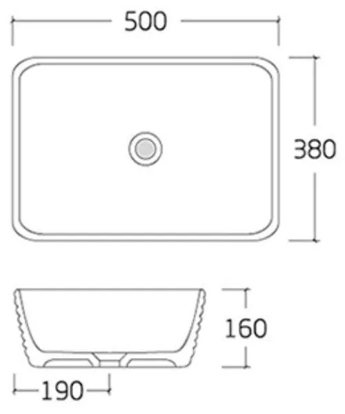 Umywalka ceramiczna nablatowa biała prostokątna ryflowana 50 x 38 cm NUMA