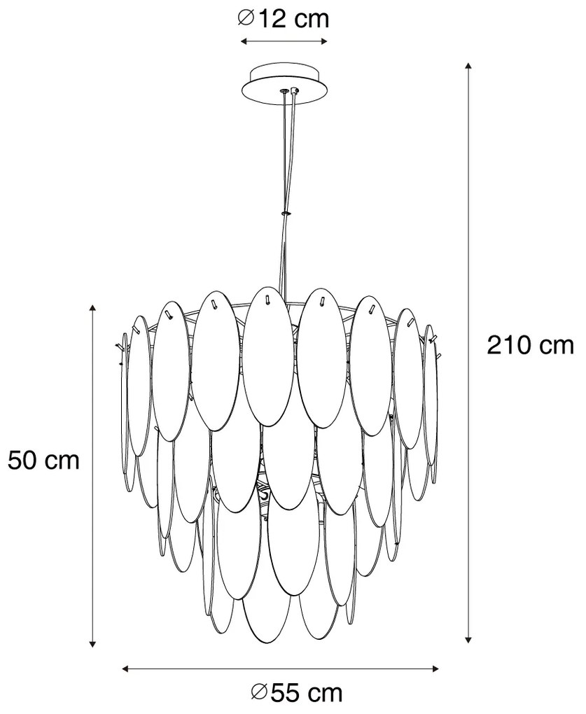 Lampa wisząca Art Deco złota z bursztynowym szkłem owalna 14-punktowa - Mochan ArtDeco Oswietlenie wewnetrzne