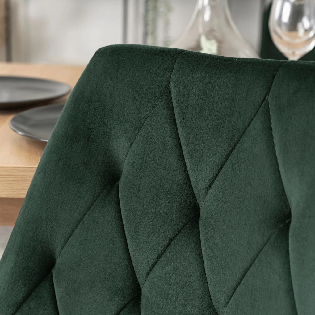 Zestaw Stół Prostokątny Rozkładany CLARK 120-160 cm Dąb Artisan/Czarny i 4 Krzesła Tapicerowane do Jadalni CORK Zielone Welurowe