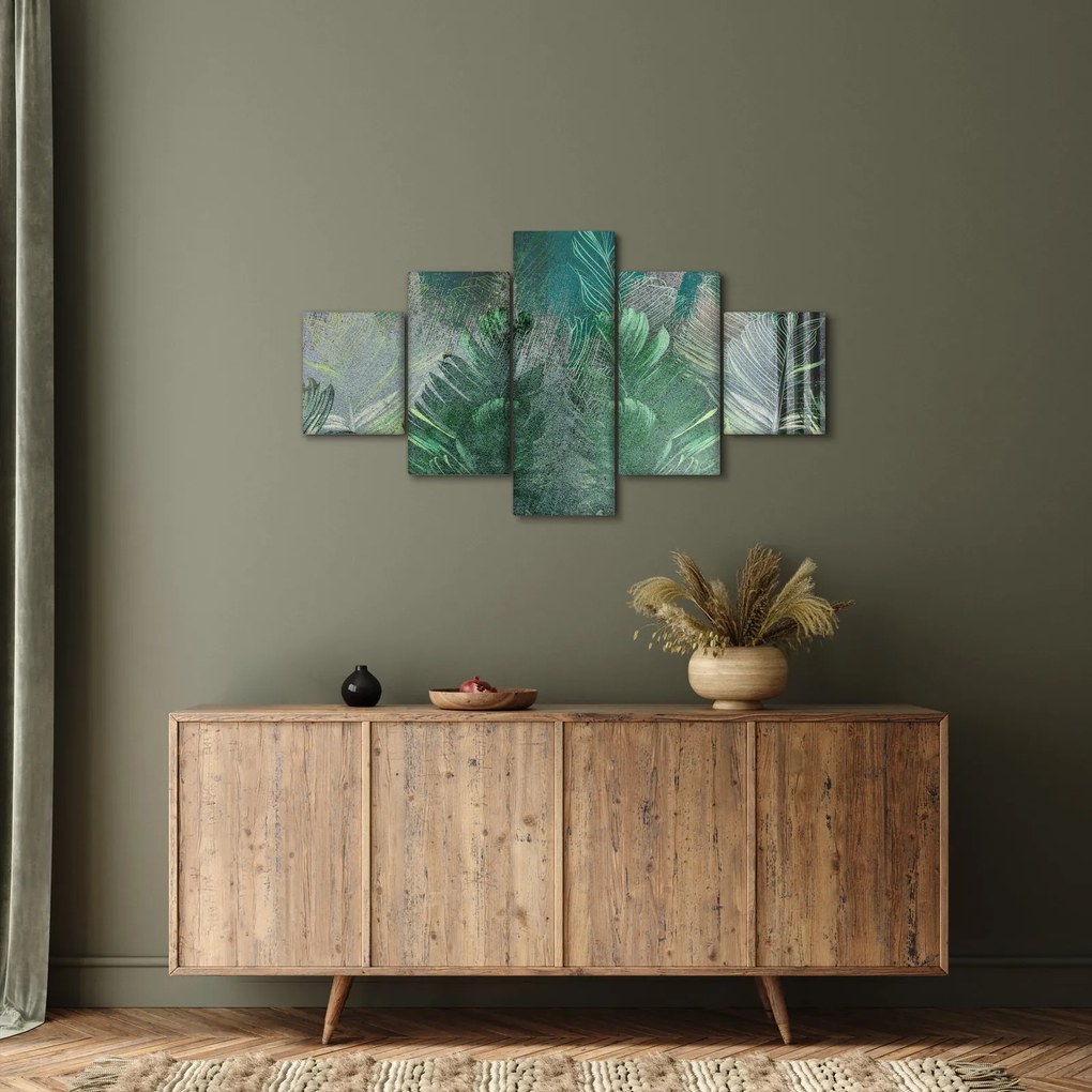 Obraz - Tekstura betonu z liśćmi (125x70 cm)