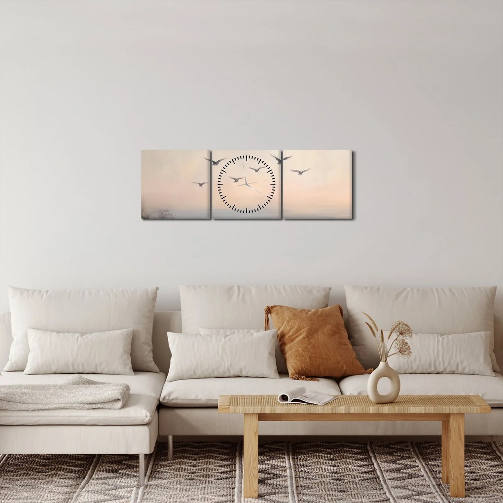 Obraz - Stado ptaków (z zegarem) (90x30 cm)
