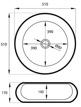 Umywalka ceramiczna nablatowa okrągła biała bez otworu na baterię 50 cm PLAKO