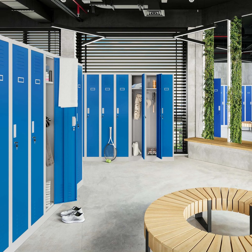 Szafka pracownicza metalowa czterokomorowa niebieska