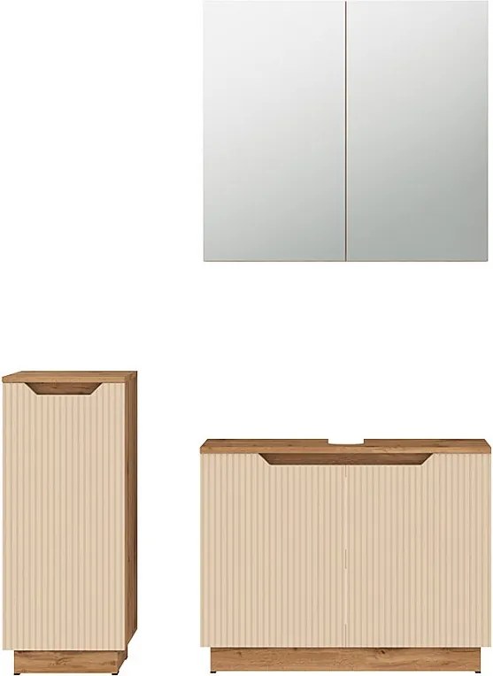 Zestaw mebli łazienkowych dąb/kaszmir w paski 79.6x32x62.1 lotta