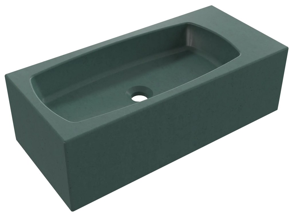 Umywalka betonowa wisząca / nablatowa prostokątna bez otworu na baterię 65 x 30 cm z półką ZALM | różne kolory : Kolor - Oliwkowy, Typ montażu - podwieszana