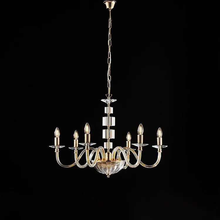 Żyrandol Franz Gold z przezroczystym szkłem i kryształkami 6 lamp 116 Ø77 BL275-6-OR