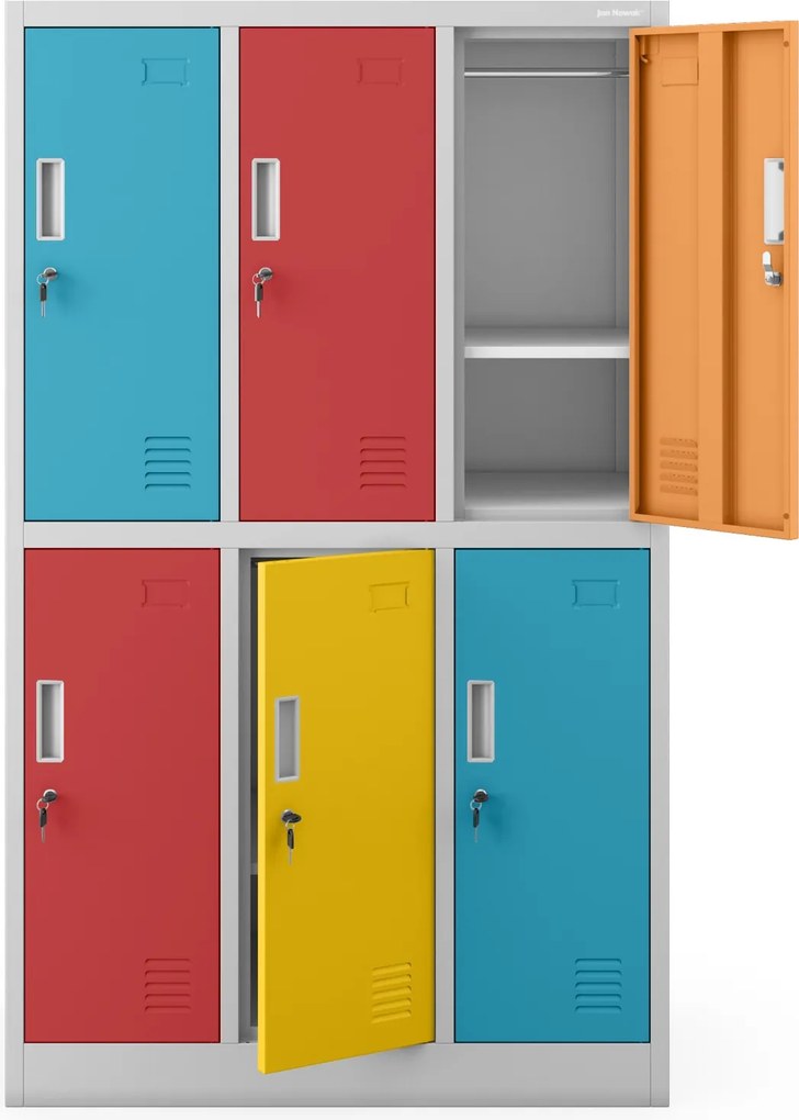 Szafka szkolna BHP 6-komorowa szaro-wielokolorowa, 900x1500x450 mm: IGOREK
