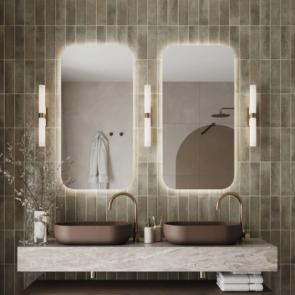 Lustro prostokątne bez ramy oszlifowane obracalne z podświetleniem ROUND Classic LED | Różne rozmiary | Różne kolory szkła : Kolor tafli szkła - Srebrny, Rozmiar - 75 x 170 cm