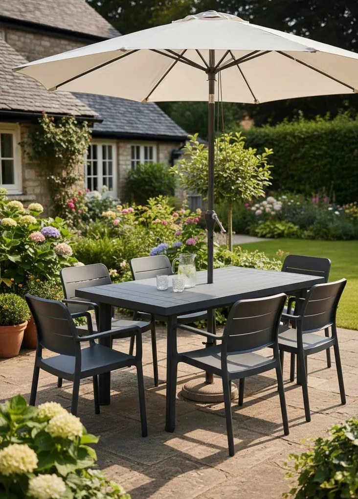 Antracytowy stół ogrodowy z otworem na parasol - Modero 2X