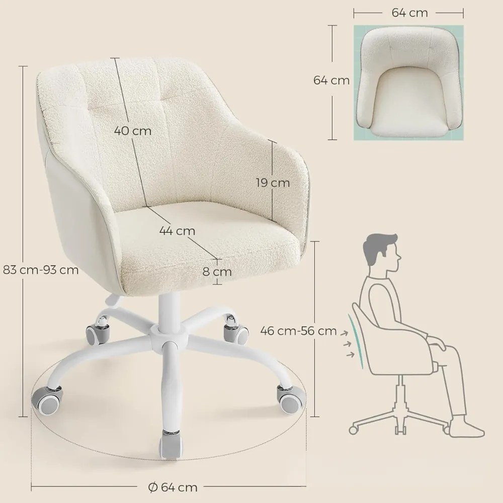Krzesło biurowe SABINA, max. 110 kg, białe/beżowe SongmicsHome