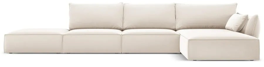 Beżowy aksamitny narożnik (prawostronny/z szezlongiem) Vanda – Mazzini Sofas