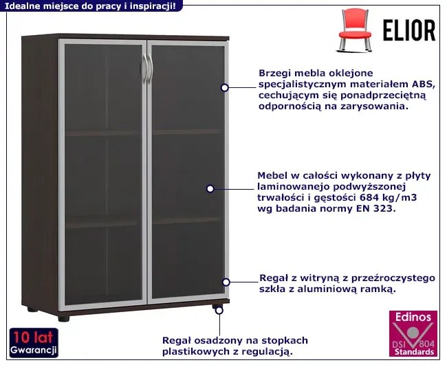 Minimalistyczny regał biurowy z witryną wenge G3-T53