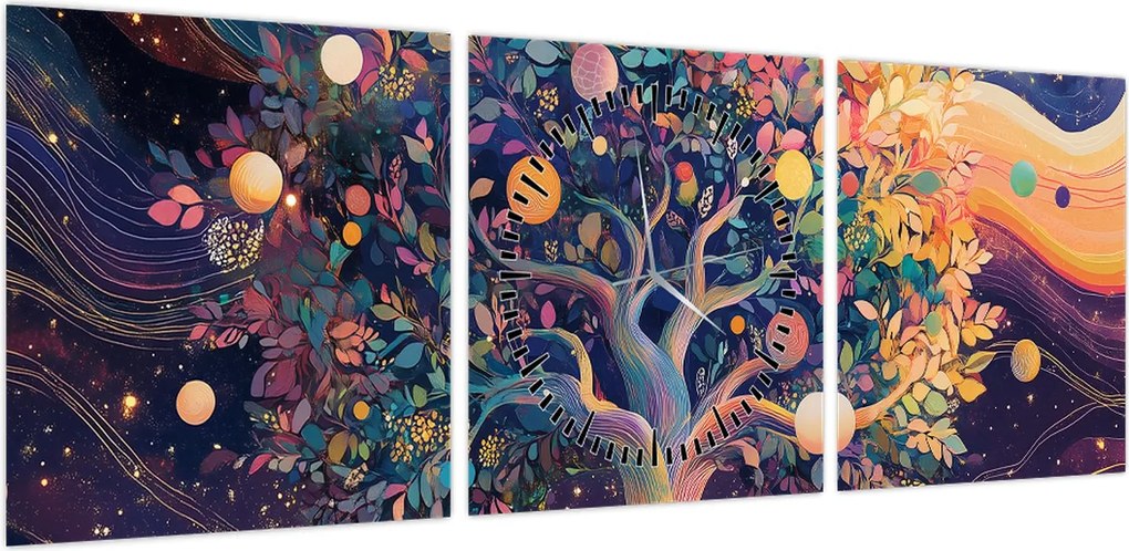 Obraz – Fioletowe drzewo pełne energii (z zegarem) (90x30 cm)