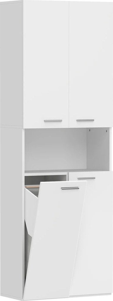 HOMCOM Wysoka na 174 cm szafka łazienkowa z uchylnym koszem na pranie i drzwiami Soft-Close, Biała | Aosom PL