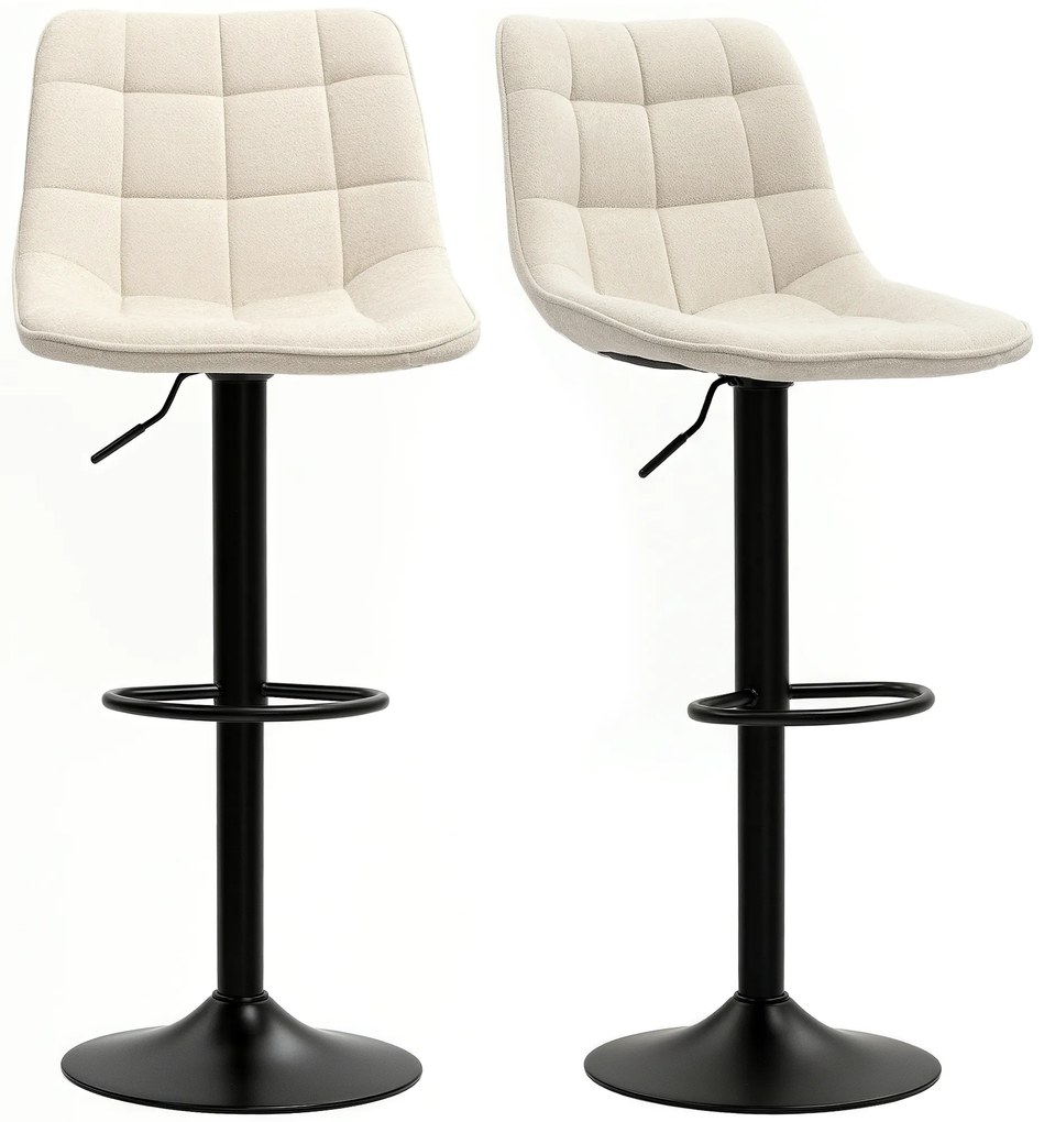 HOMCOM Nowoczesne Krzesło Barowe, Zestaw 2 Krzeseł Barowych Obracających się z Oparciem, Regulowana Wysokość, z Podnóżkiem, Wyściełane, Beżowe