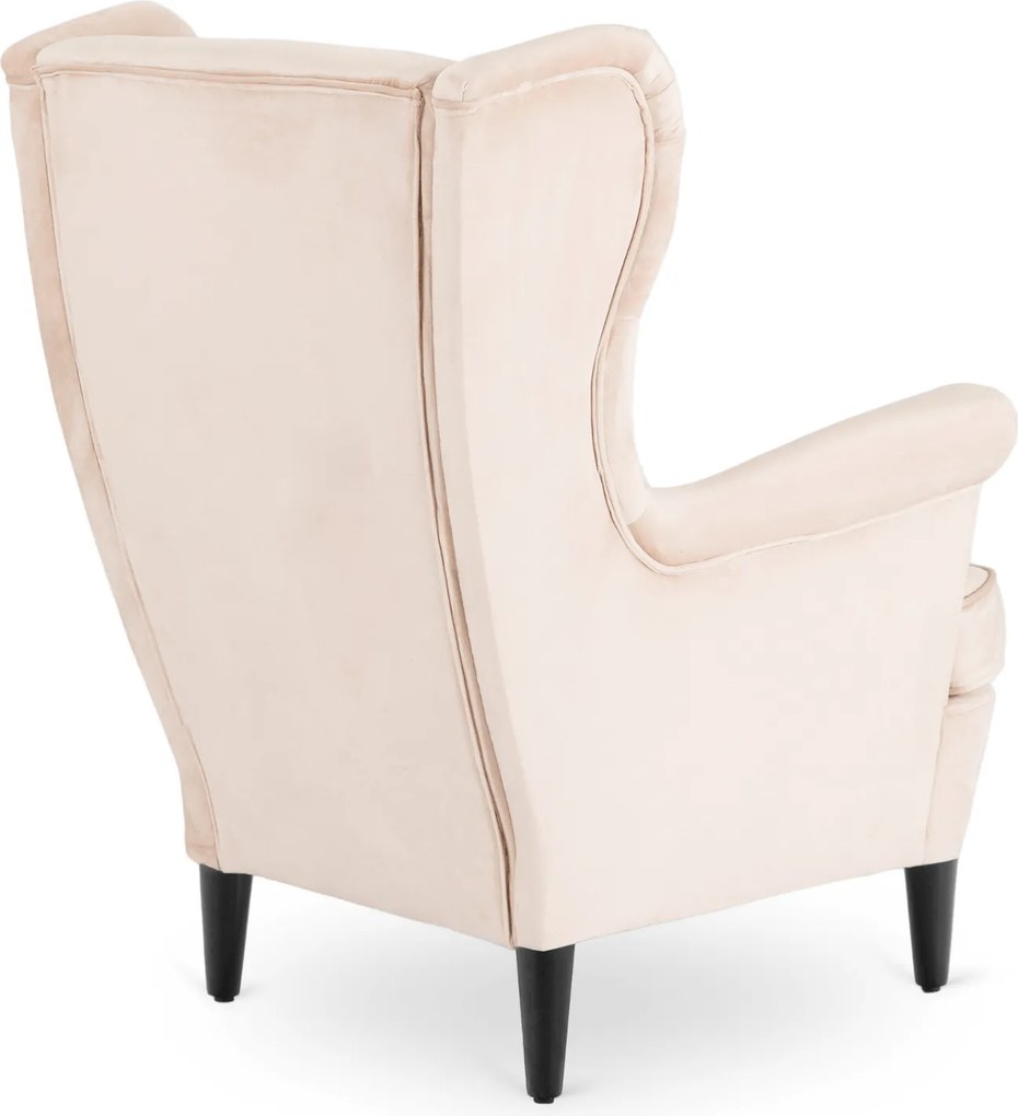 Fotel Wypoczynkowy Uszak EVAN 2 z Podnóżkiem Beżowy Welurowy Nowoczesny