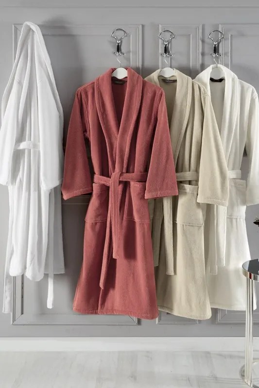 Unisex szlafrok MICRO COTTON w ozdobnym opakowaniu + kapcie S + kapcie (36/38) + w pudełku Jasnobeżowy