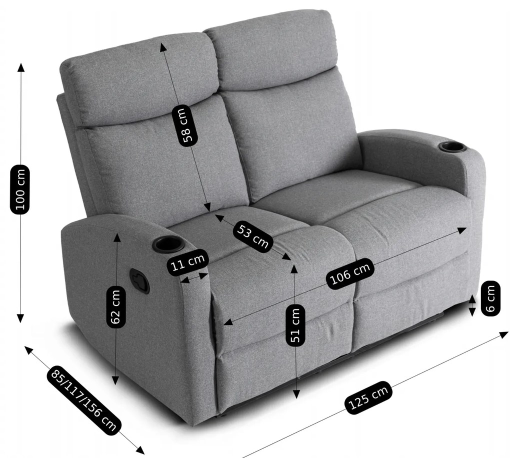 Sofa Rozkładana Dwuosobowa ALAN 2 Szara Nowoczesna do Salonu