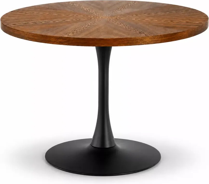 Nowoczesny okrągły stół z czarną nogą Carma 100 cm z blatem MDF w kolorze naturalnego drewna