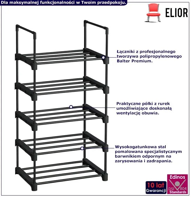 Czarny ażurowy regał na buty z 5 półkami G4-P01