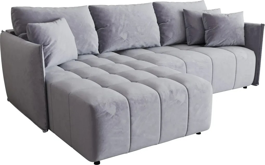 Błękitna welurowa sofa w kształcie litery L M7-M49
