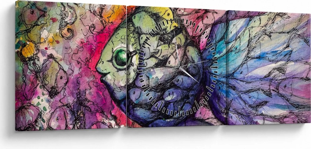Obraz - Kolorowa rybka (z zegarem) (90x30 cm)