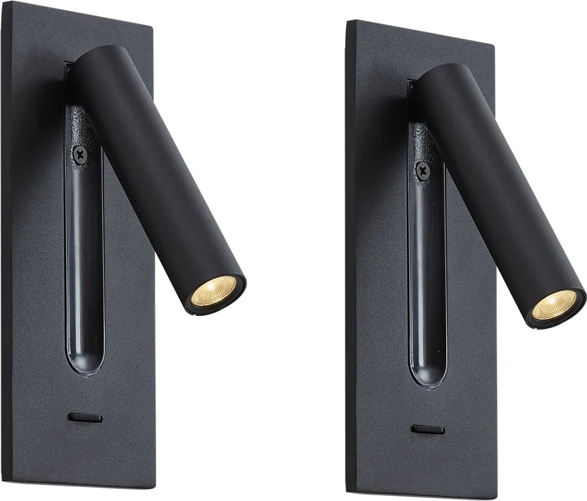 Zestaw 2 nowoczesnych lamp ściennych czarnych z LED - Plaza