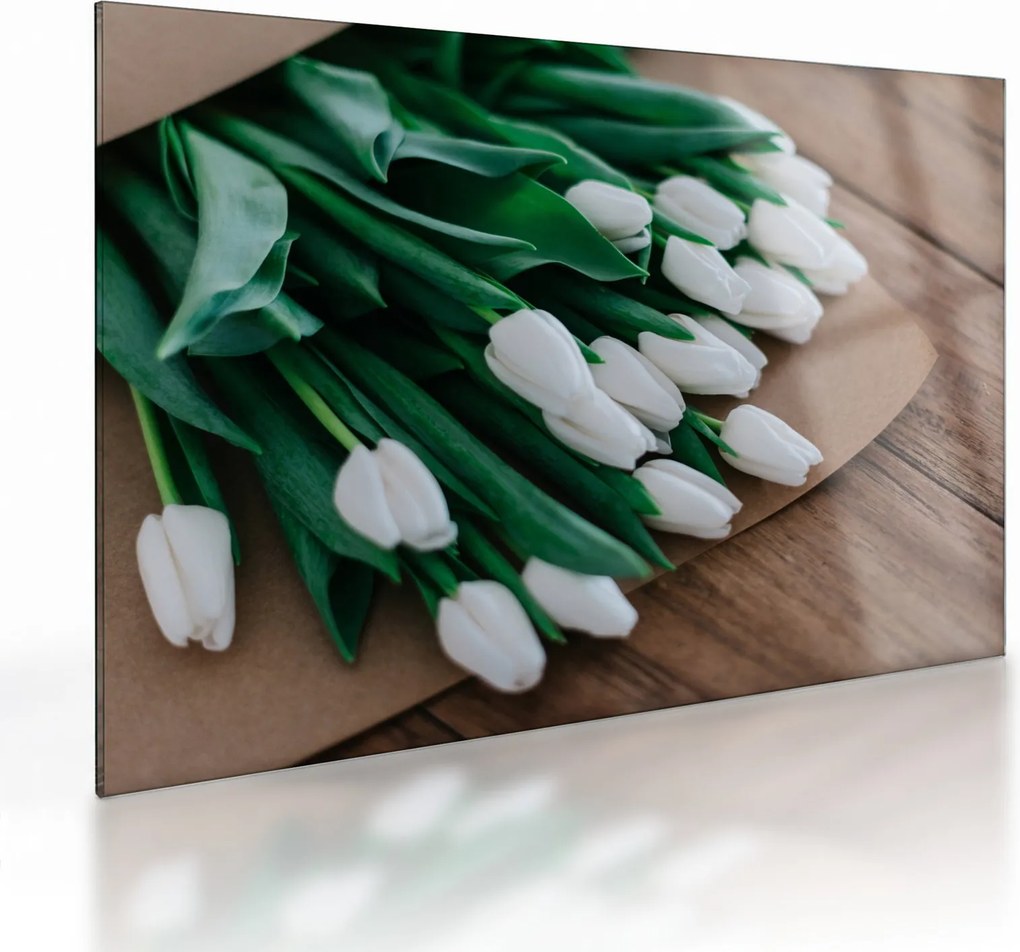 Obraz na szkle - bukiet białych tulipanów (70x50 cm)