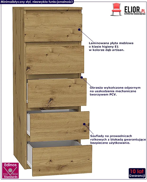 Wąska komoda industrialna dąb artisan W0-T48
