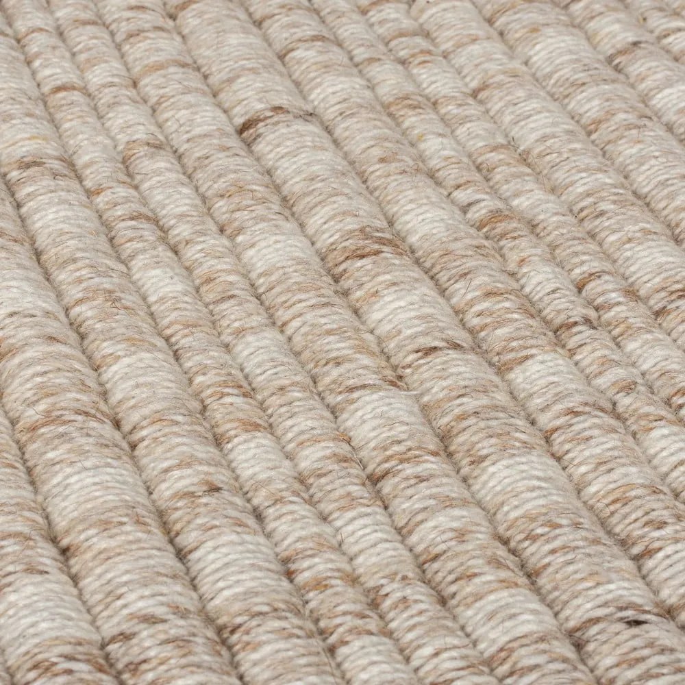 Beżowy dywan z mieszanki wełny tkany ręcznie 200x290 cm Rene Fringed Ribbed – Flair Rugs