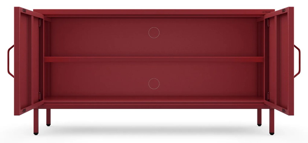 Szafka RTV metalowa na nóżkach czerwona, 1150x595x400 mm: ROSA Modern