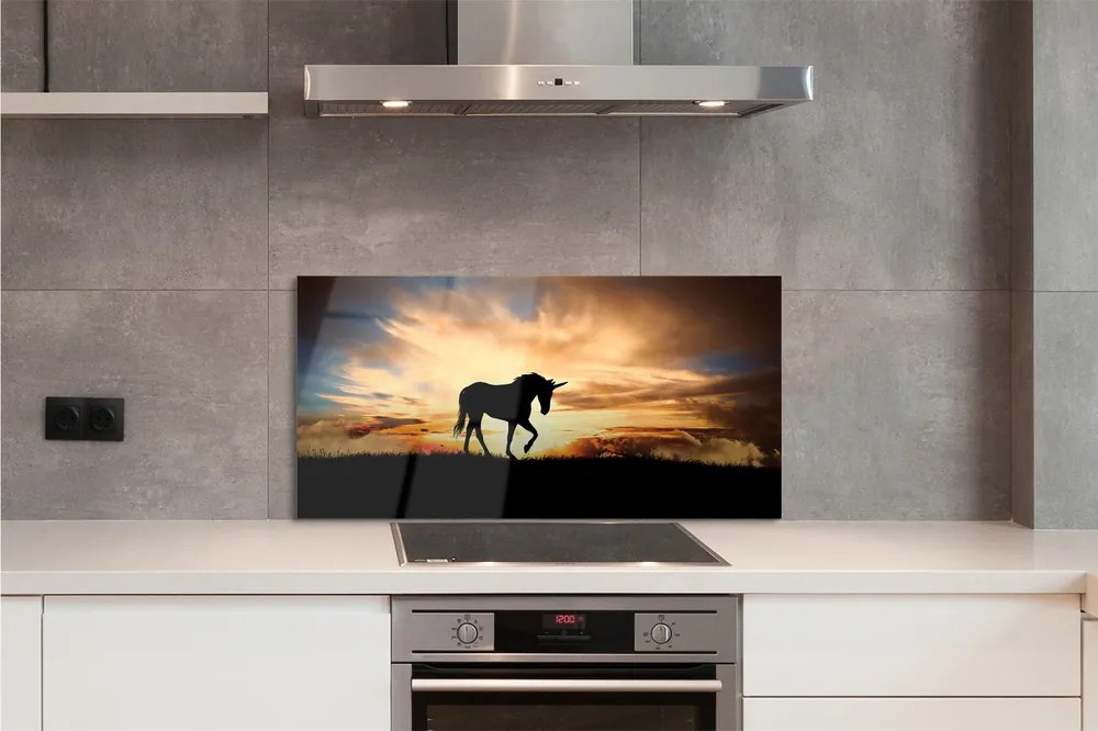 Szkło do Kuchni na Ścianę Jednorożec w Złotej Godzinie