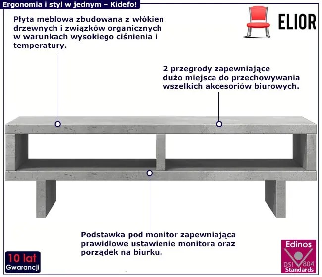 Nadstawka na monitor z przegródkami beton - Izora