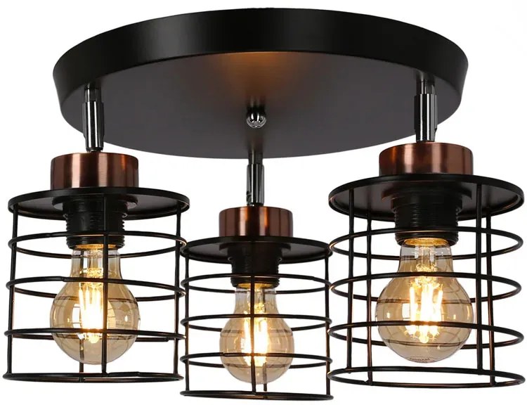 Metalowa potrójna lampa sufitowa do loftu - 4X K102 W9-D09