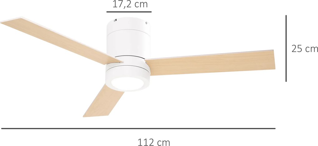 HOMCOM Wentylator sufitowy z oświetleniem LED, 2 w 1, z timerem, pilot zdalnego sterowania, lampa sufitowa z wentylatorem, Biały+Naturalne drewno