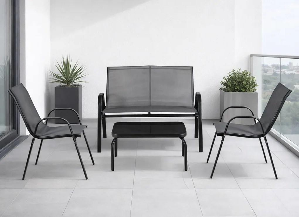 Zestaw mebli ogrodowych Rivo 4-osobowy na balkon i taras, kolor szary