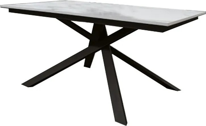 Drewniany stół, wykończenie z białego marmuru, czarna podstawa, rozkładany 140x80 - VOLPAIA
